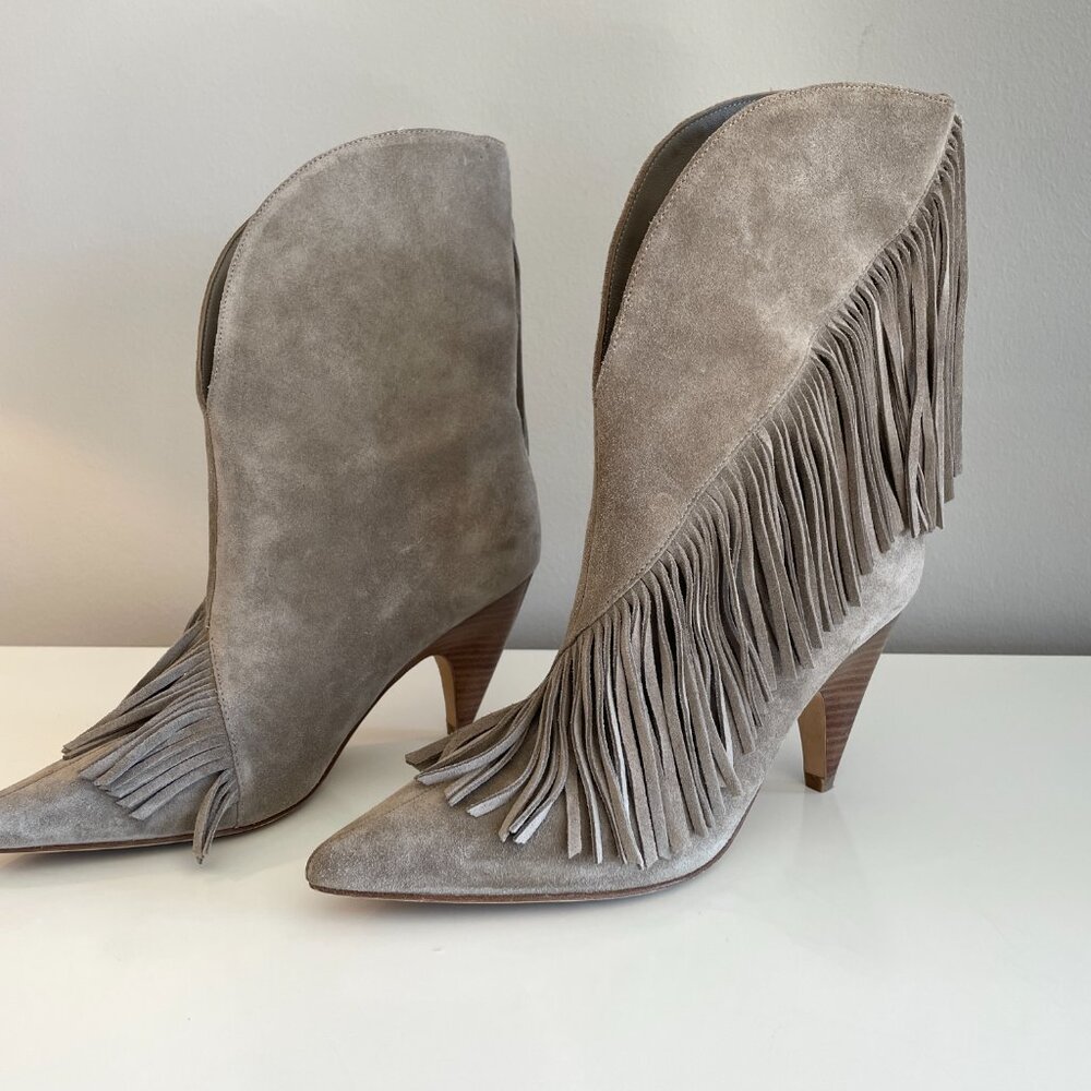SIGERSON MORRISON Suede Fringe Western Boots | Taupe | Great Condition - Picture 3 of 7